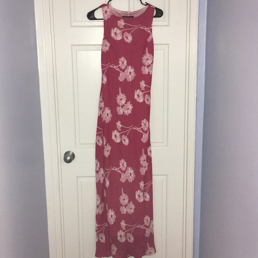 Vintage 90s Jonathan Martin pink flower pattern sleeveless maxi dress